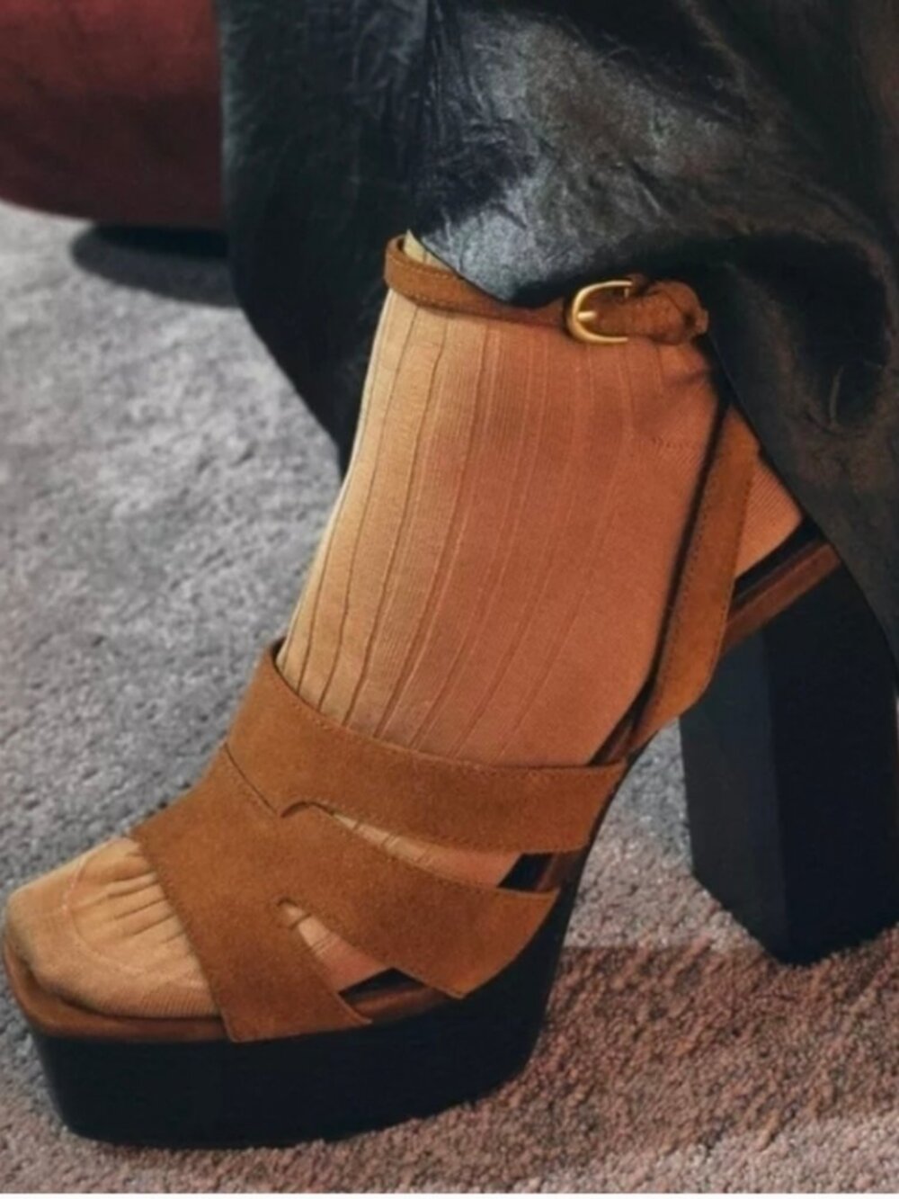 ZARA Suede Platform Block Heel Sandals - Tan Brown / Size 6.5 (EU 37) NWT - Picture 8 of 16